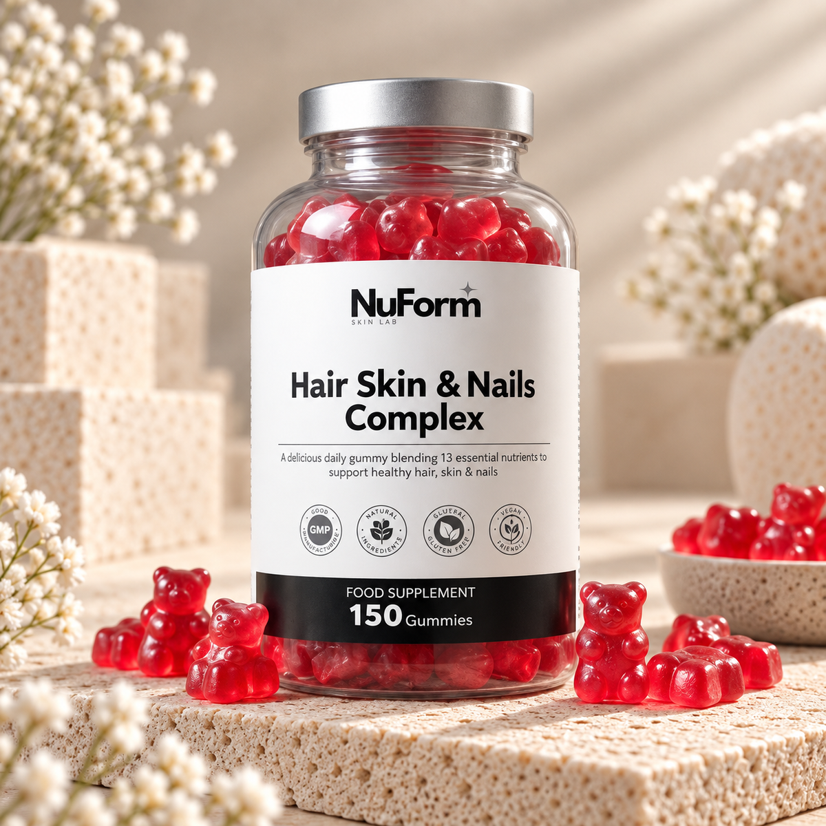 Hair, Skin & Nails Gummies For Stronger Hair, Glowing Skin & Healthier Nails